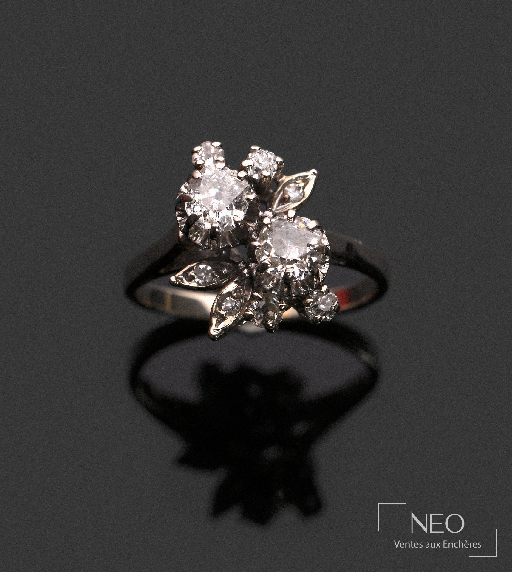 Bague toi et moi en or gris sertie de diamants