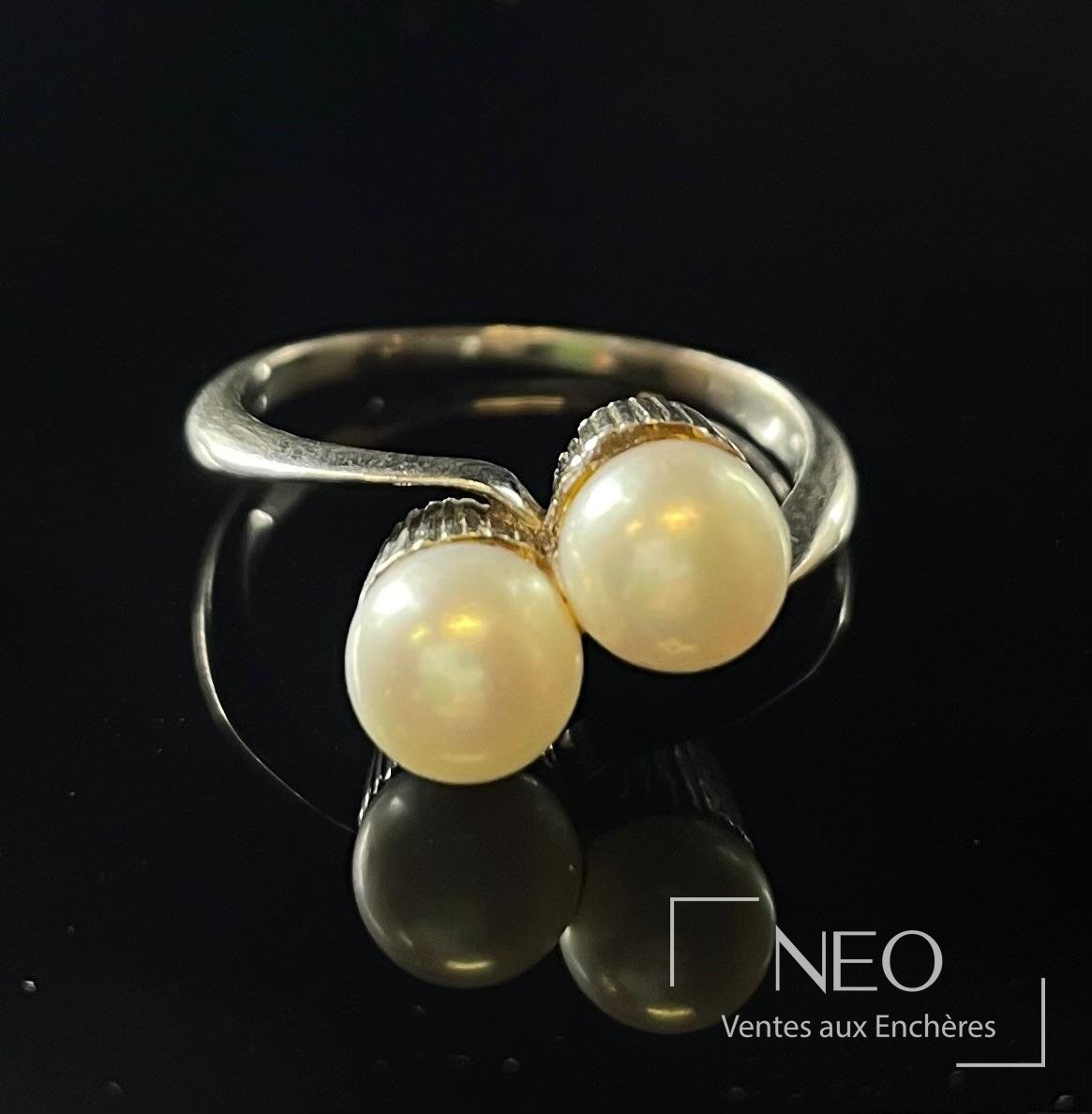 Bague toi et moi en platine et perles blanches de culture