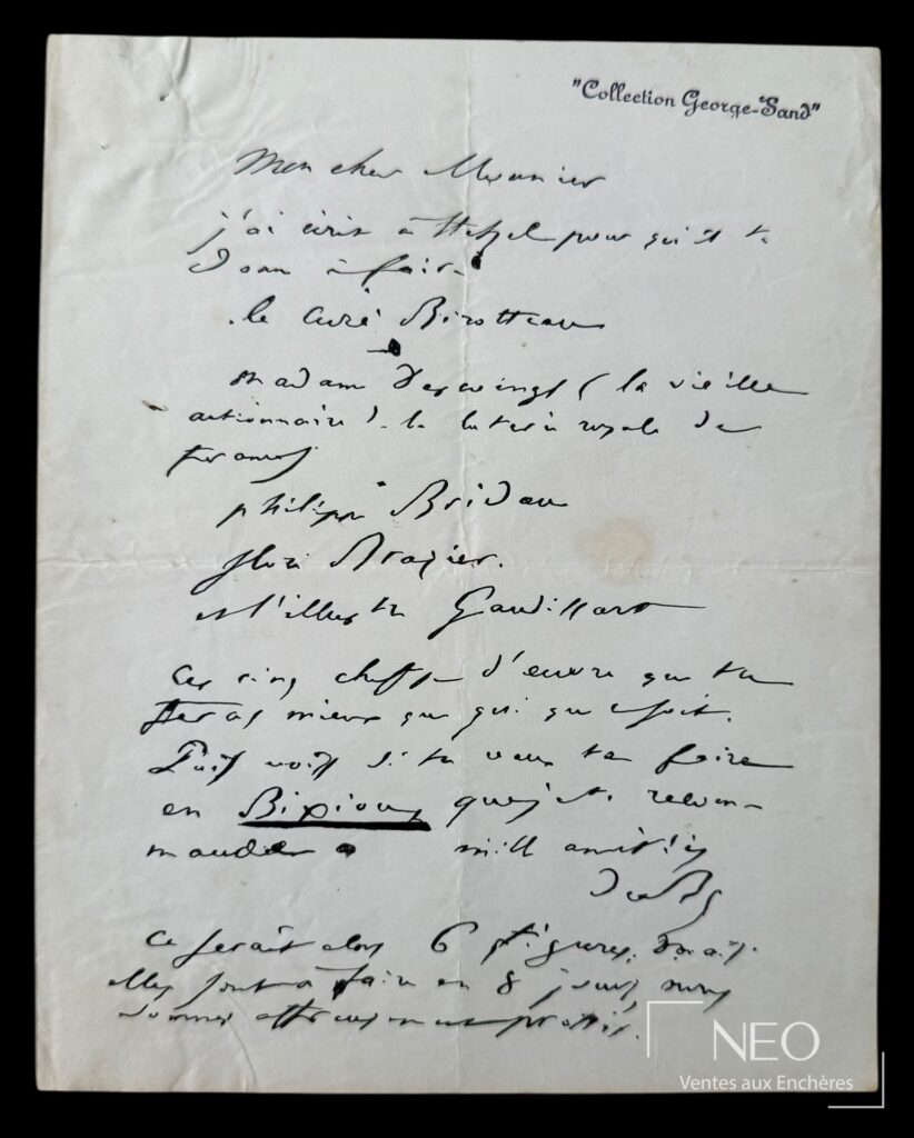 Lettre autographe signée de Balzac sur papier froissé avec tampon Collection George-Sand