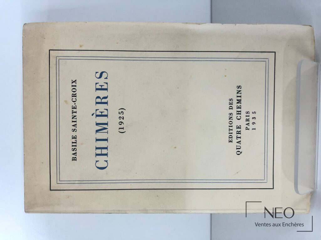 Couverture du livre Chimères de Basile Sainte-Croix avec titre imprimé en bleu et noir