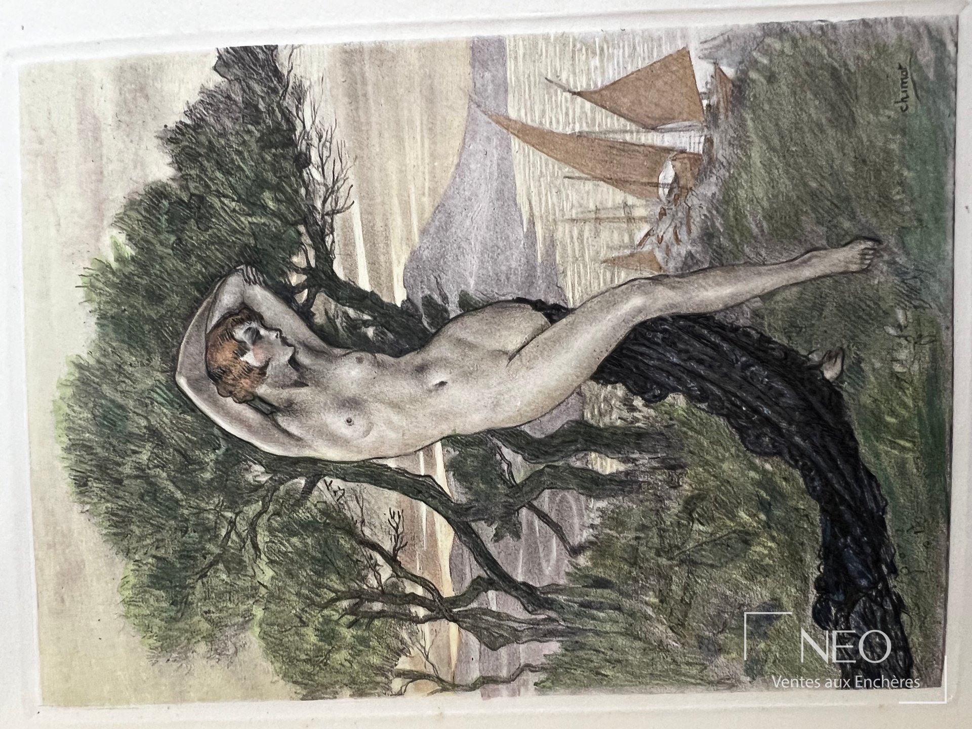 Couverture illustrée des Fleurs du mal avec figure nue et paysage arboré