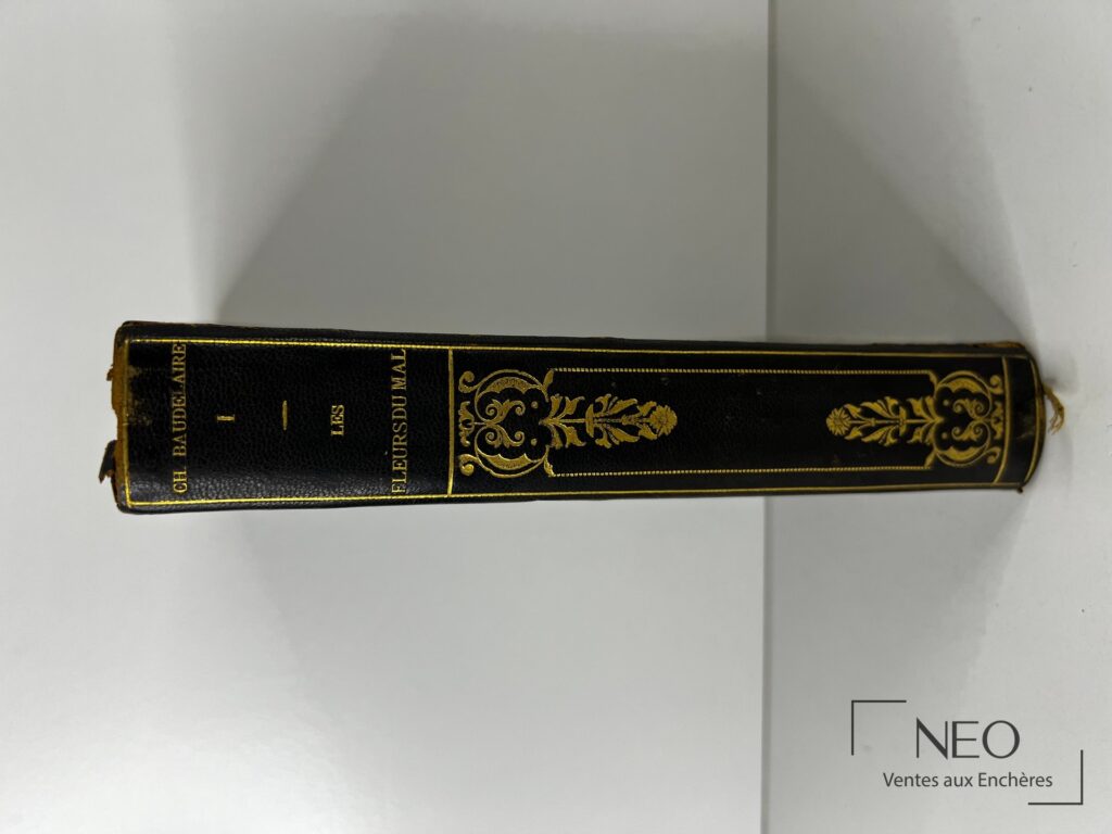 Dos de la reliure en chagrin noir avec titres dorés et décor à l'or