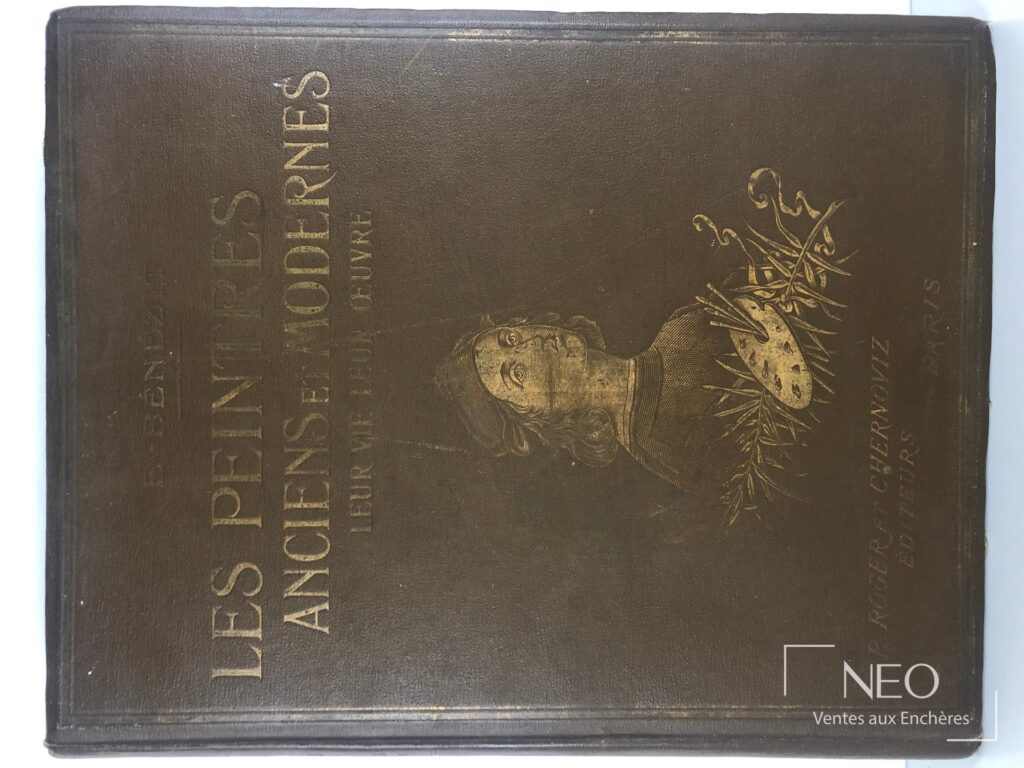 Couverture brune ornée de dorures avec le titre Les peintres anciens et modernes et un portrait gravé