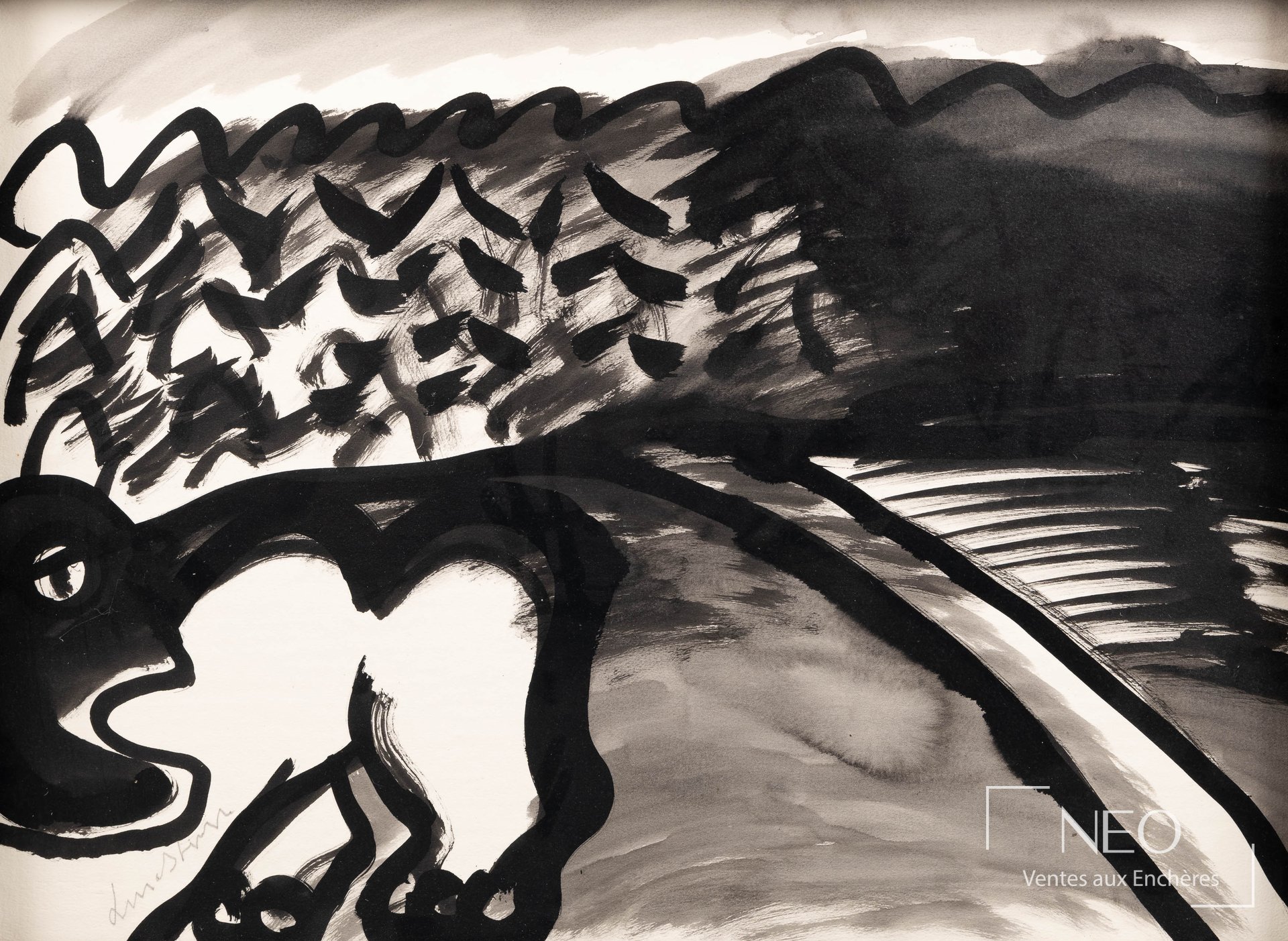 Composition abstraite en noir et blanc de Bengt Lindström