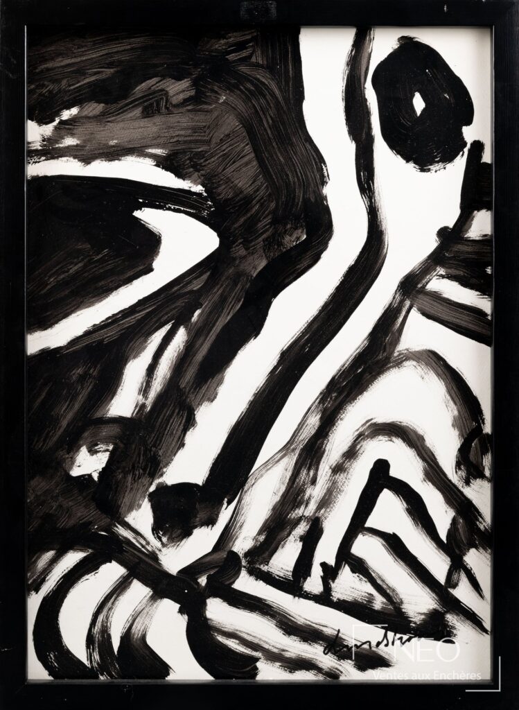 Composition abstraite noir et blanc de Bengt Lindström dans son cadre