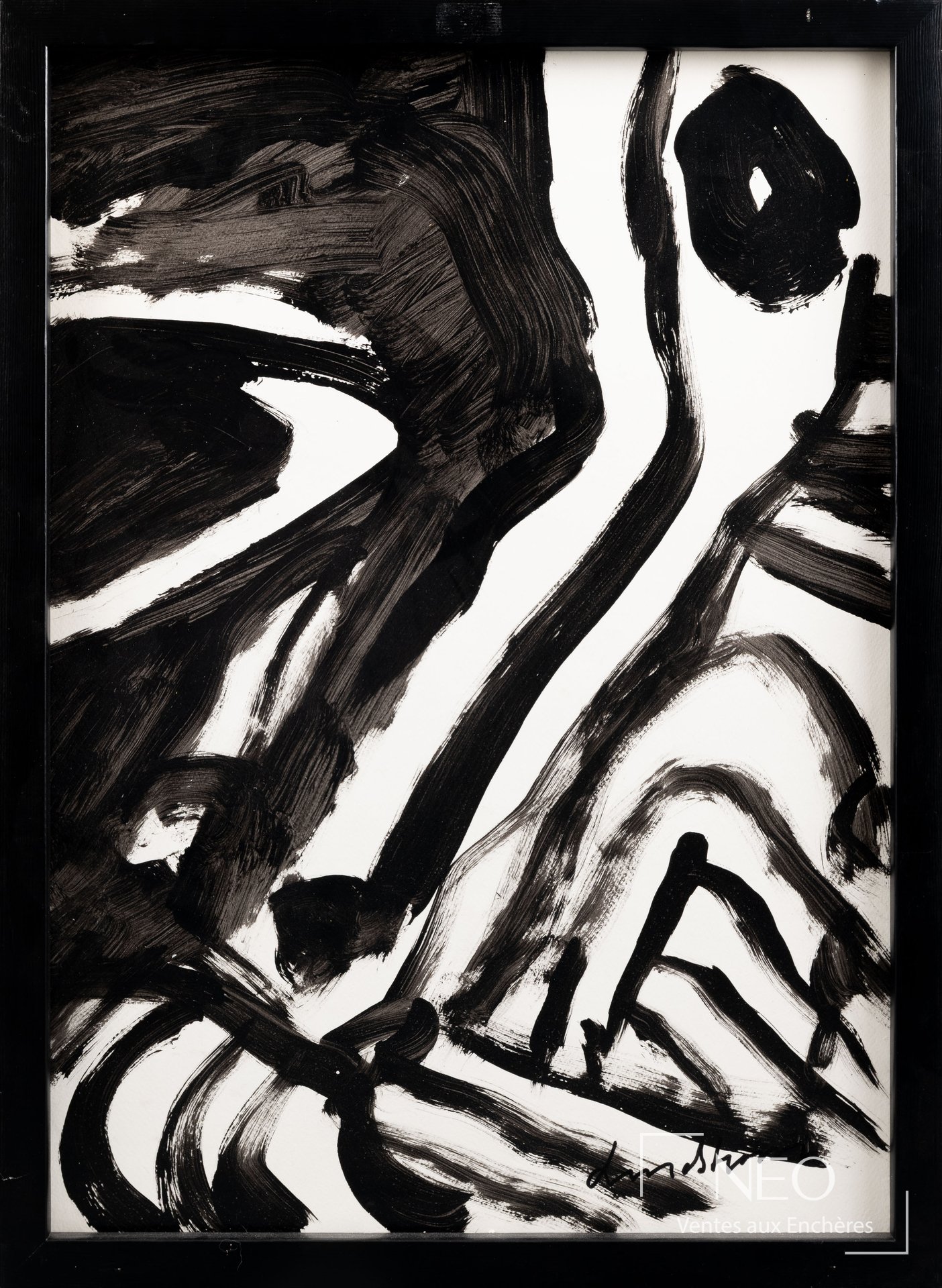 Composition abstraite noir et blanc de Bengt Lindström dans son cadre