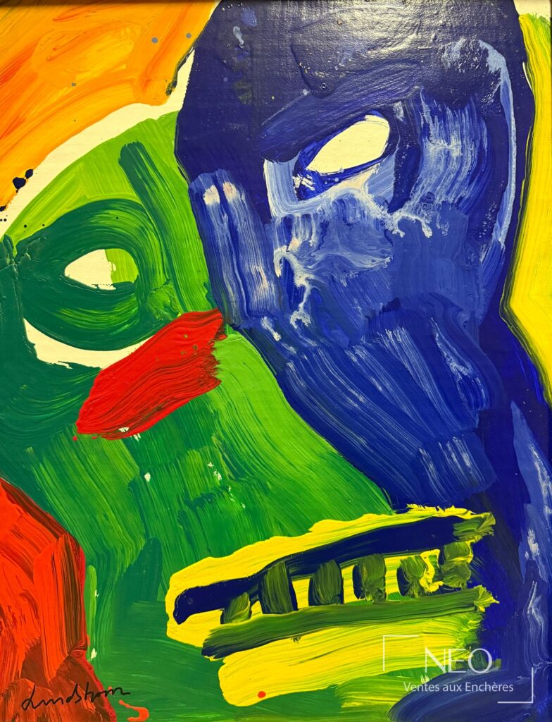 Composition colorée de Bengt Lindström représentant deux visages stylisés en acrylique