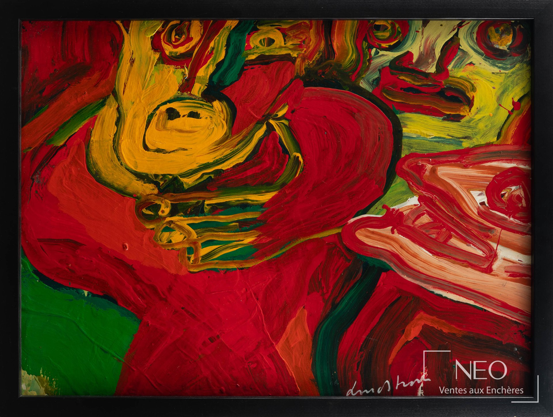 Huile sur toile abstraite et figurative aux rouges