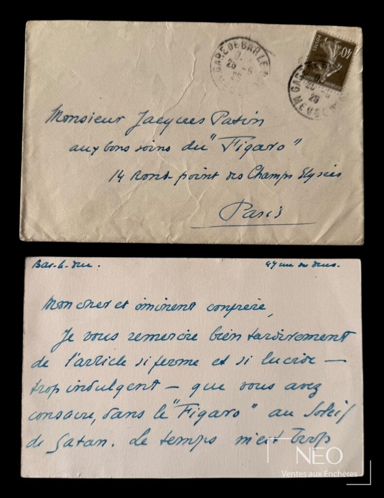 Enveloppe adressée à Monsieur Jacques Patin