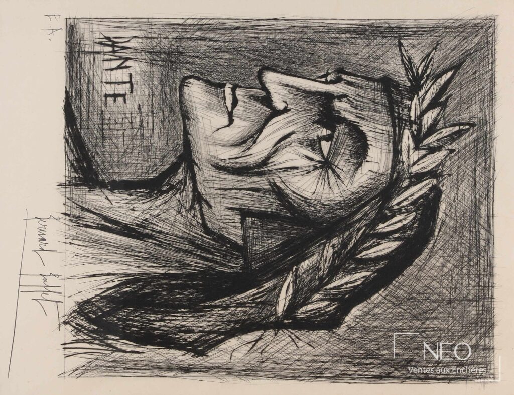 Pointe sèche de Bernard Buffet représentant Dante