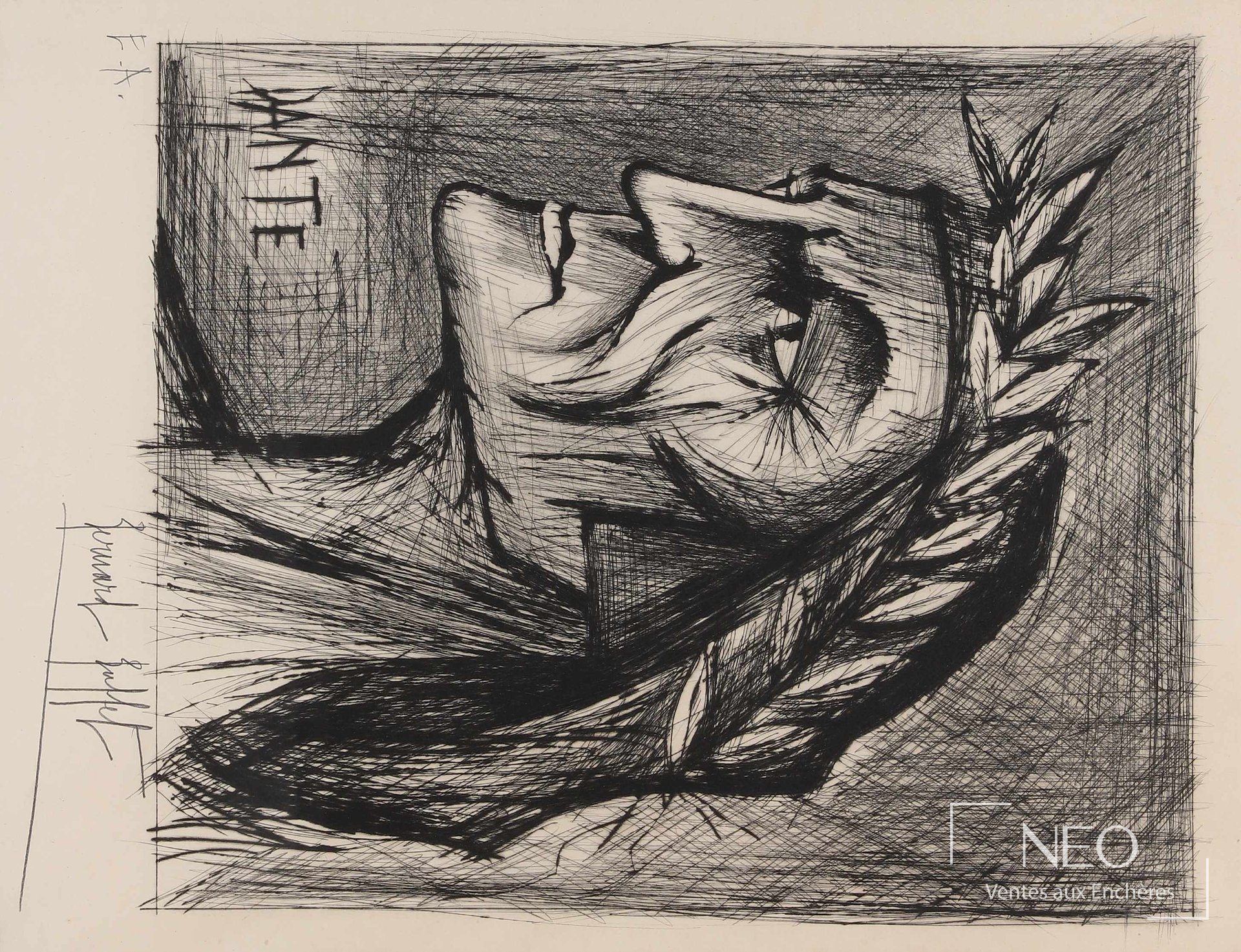 Pointe sèche de Bernard Buffet représentant Dante