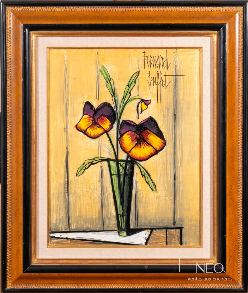 Tableau de Bernard Buffet représentant des pensées dans un verre