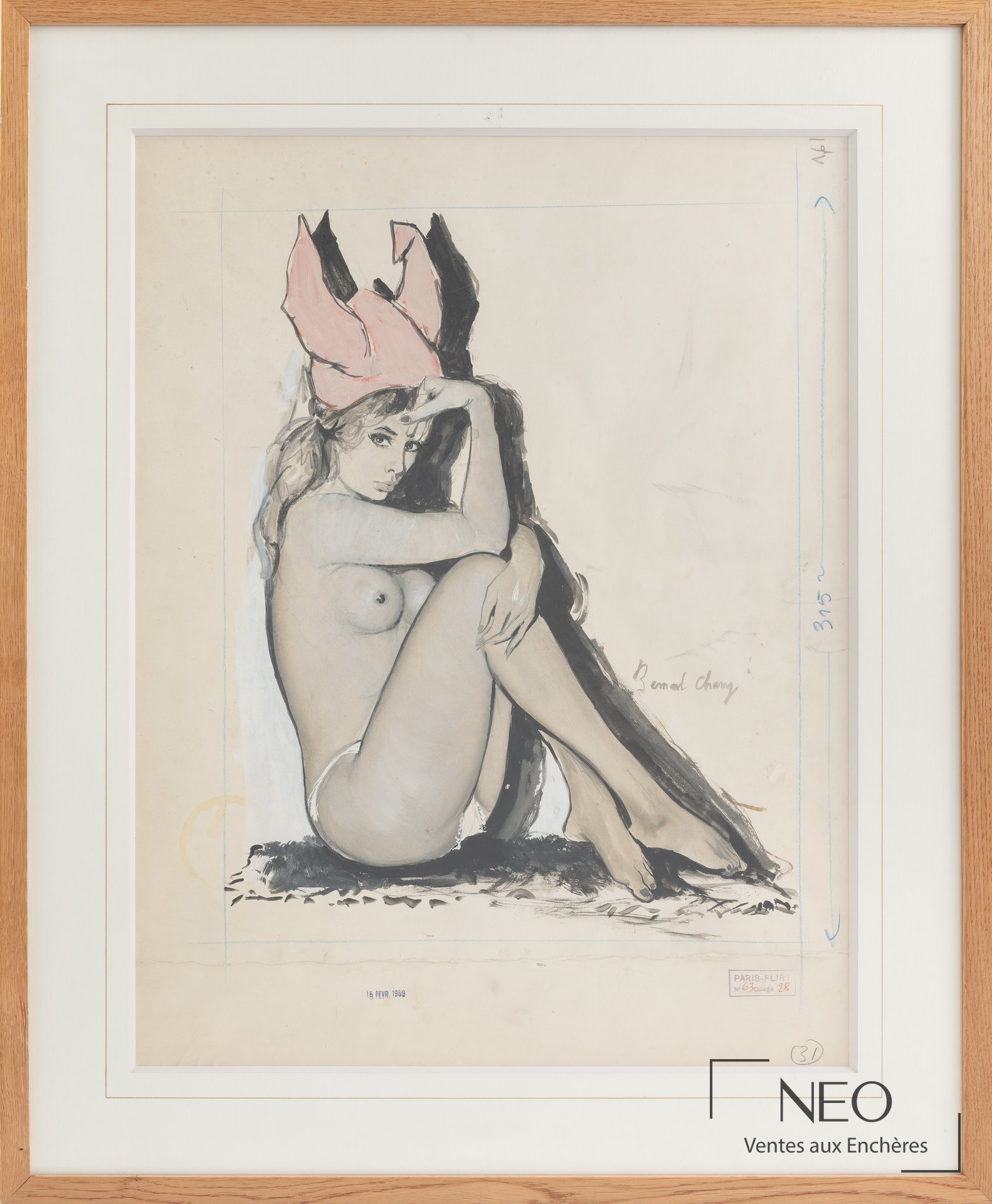Dessin de pin up nue au chapeau rouge