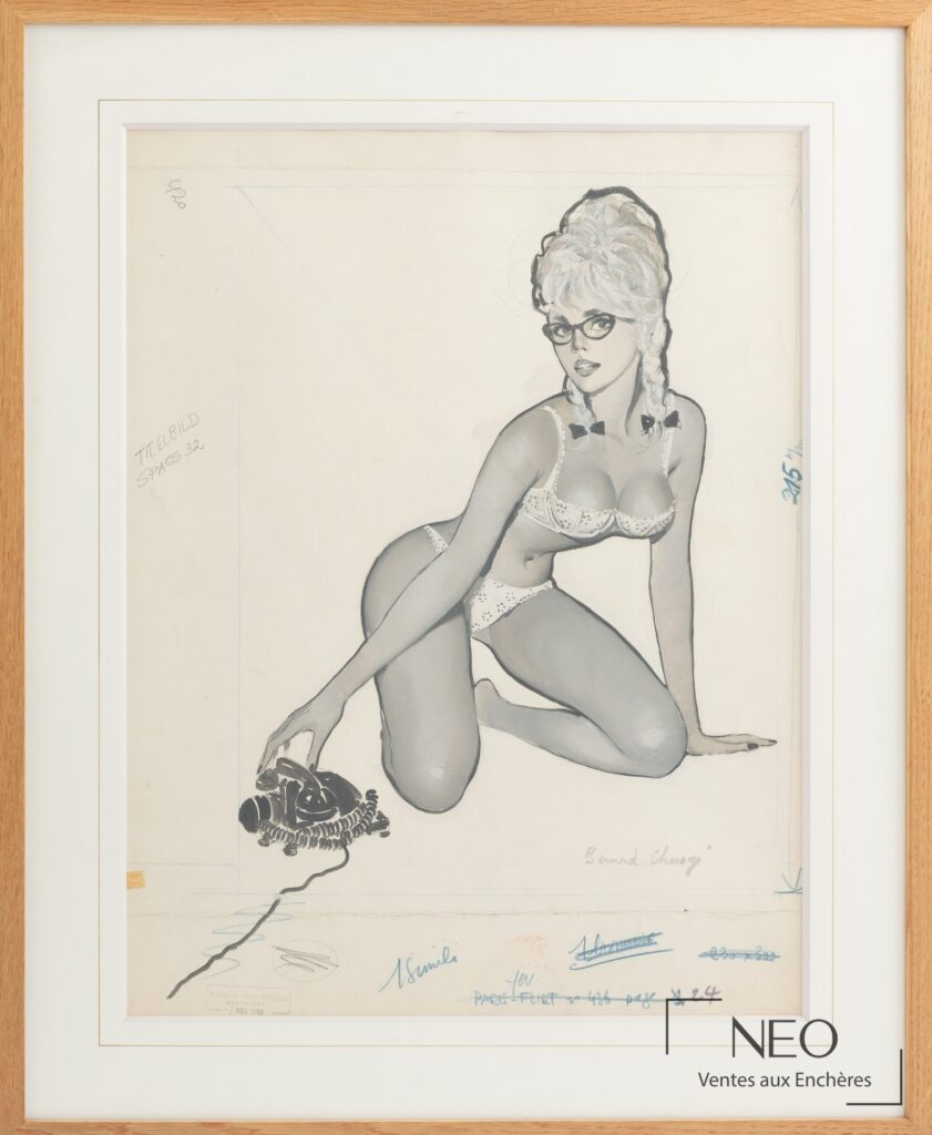 Dessin de Bernard Charoy représentant une pin up au téléphone