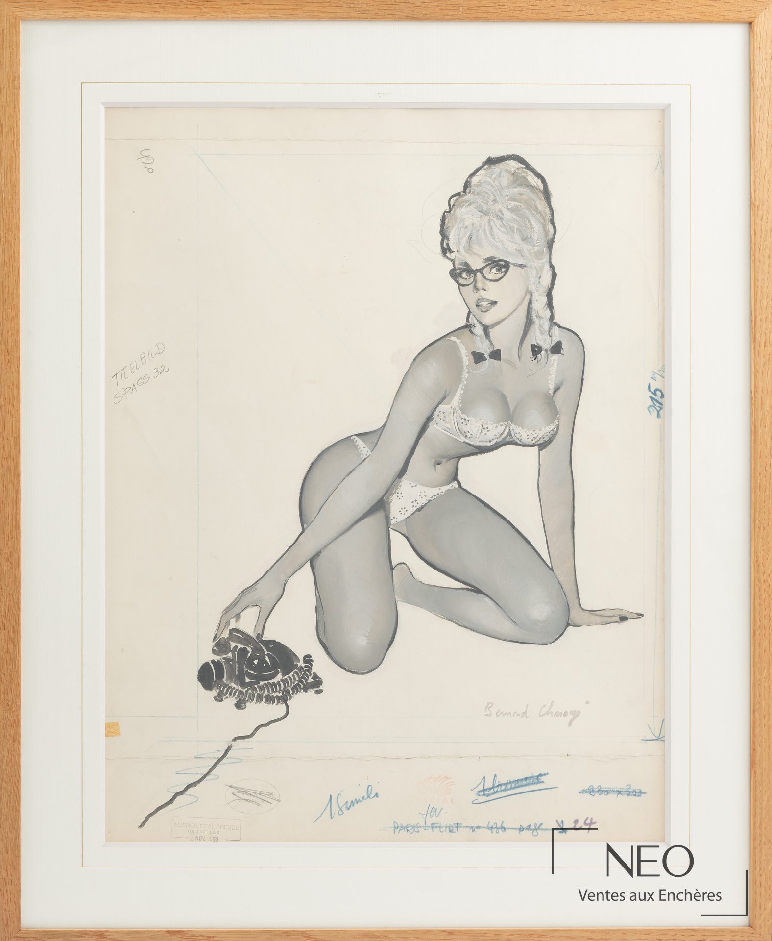 Dessin de Bernard Charoy représentant une pin up au téléphone