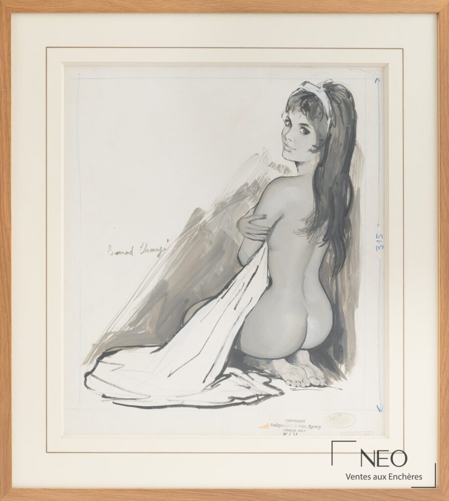 Dessin encadré d'une pin up au dos nu
