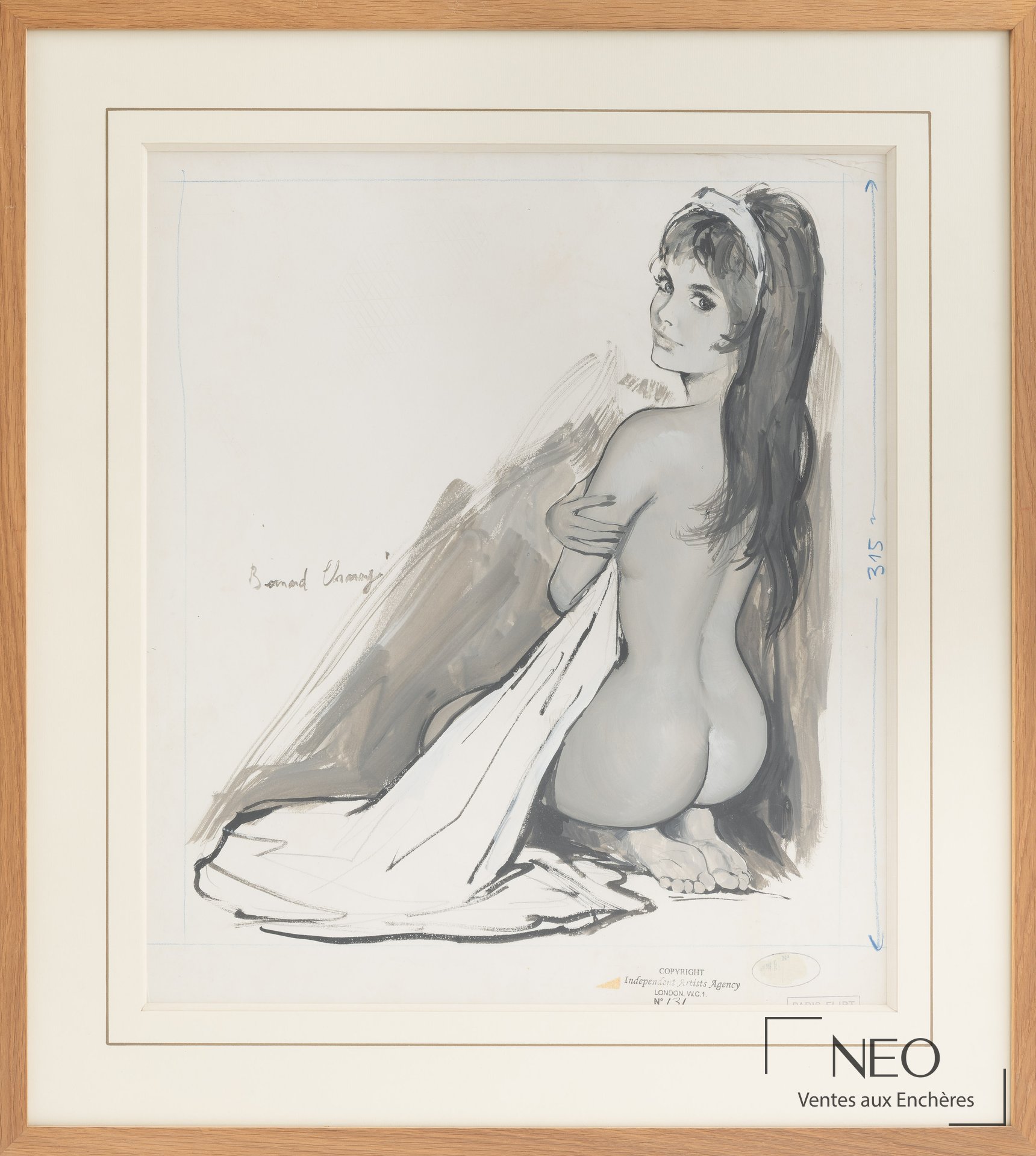Dessin encadré d'une pin up au dos nu