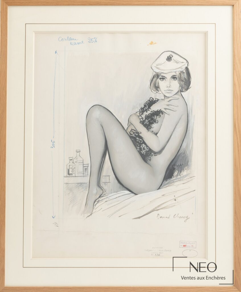 Dessin encadré d'une pin-up assise