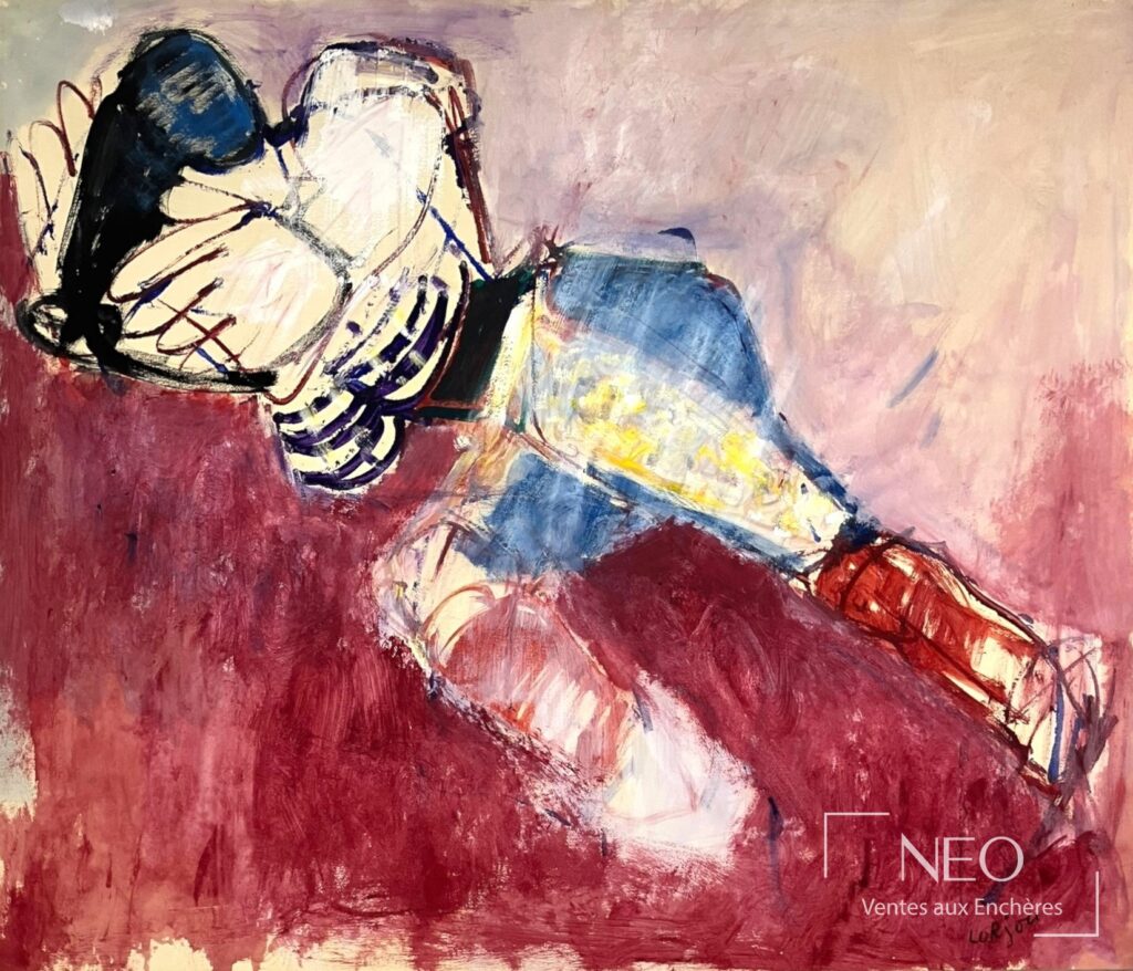 Peinture expressionniste de Bernard Lorjou montrant un torero en mouvement sur fond rouge et rose