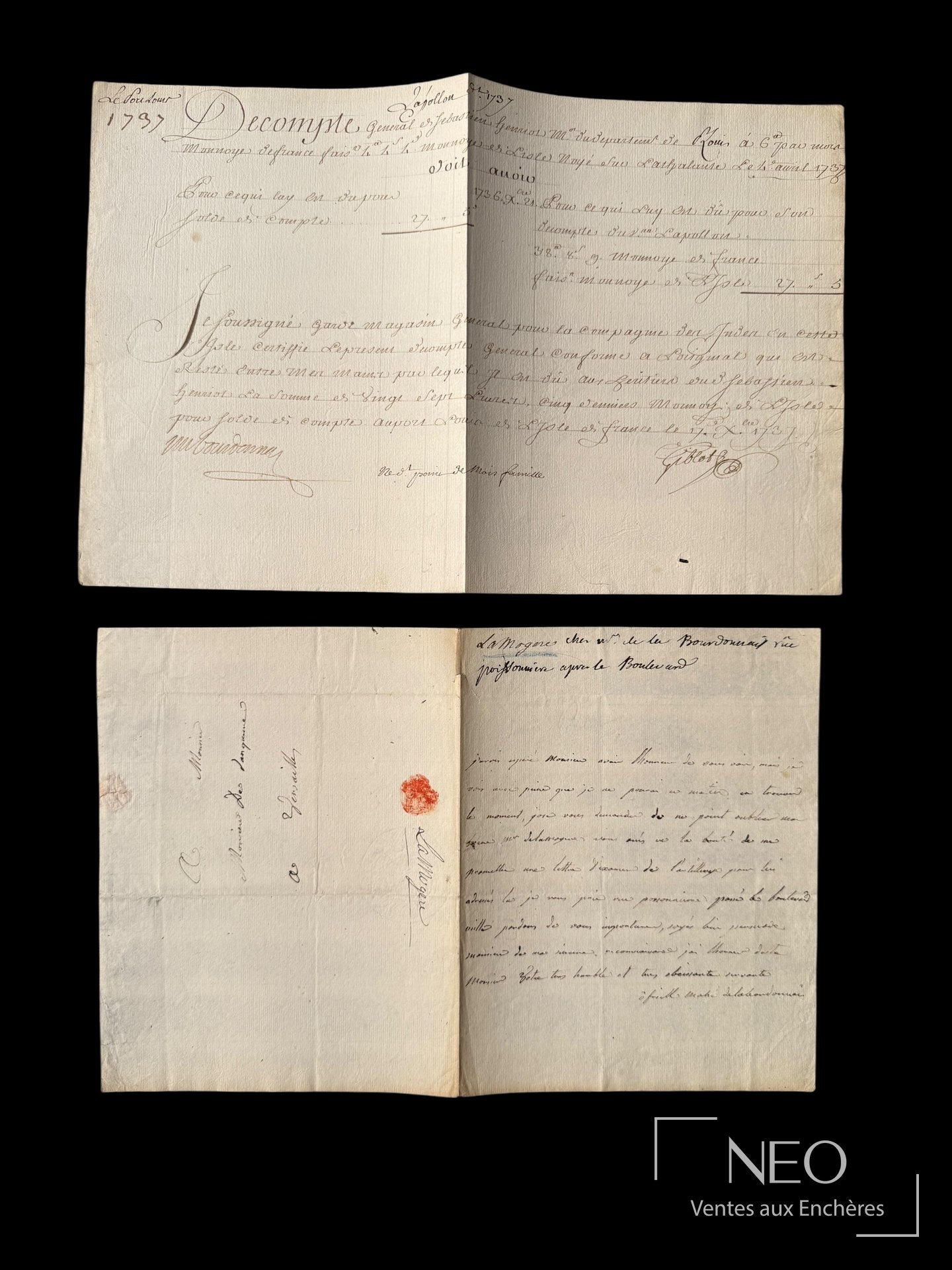 Document manuscrit signé et daté de 1737