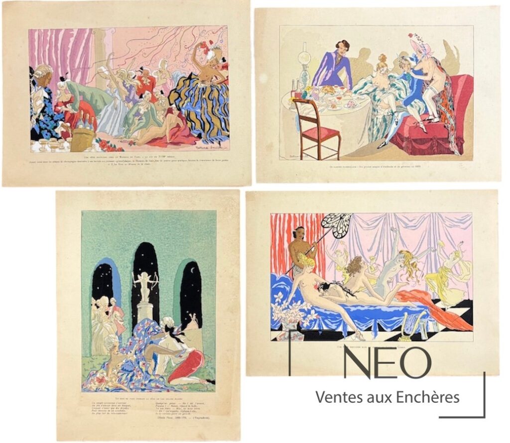 Quatre scènes érotiques au pochoir de Bettina Smith en composition colorée