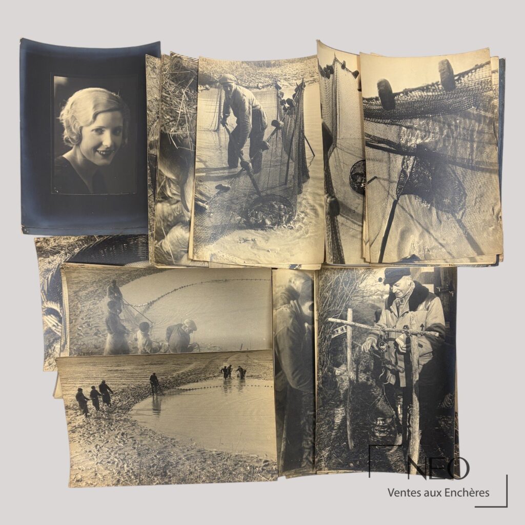 Ensemble de photographies anciennes montrant portraits et scènes de pêche