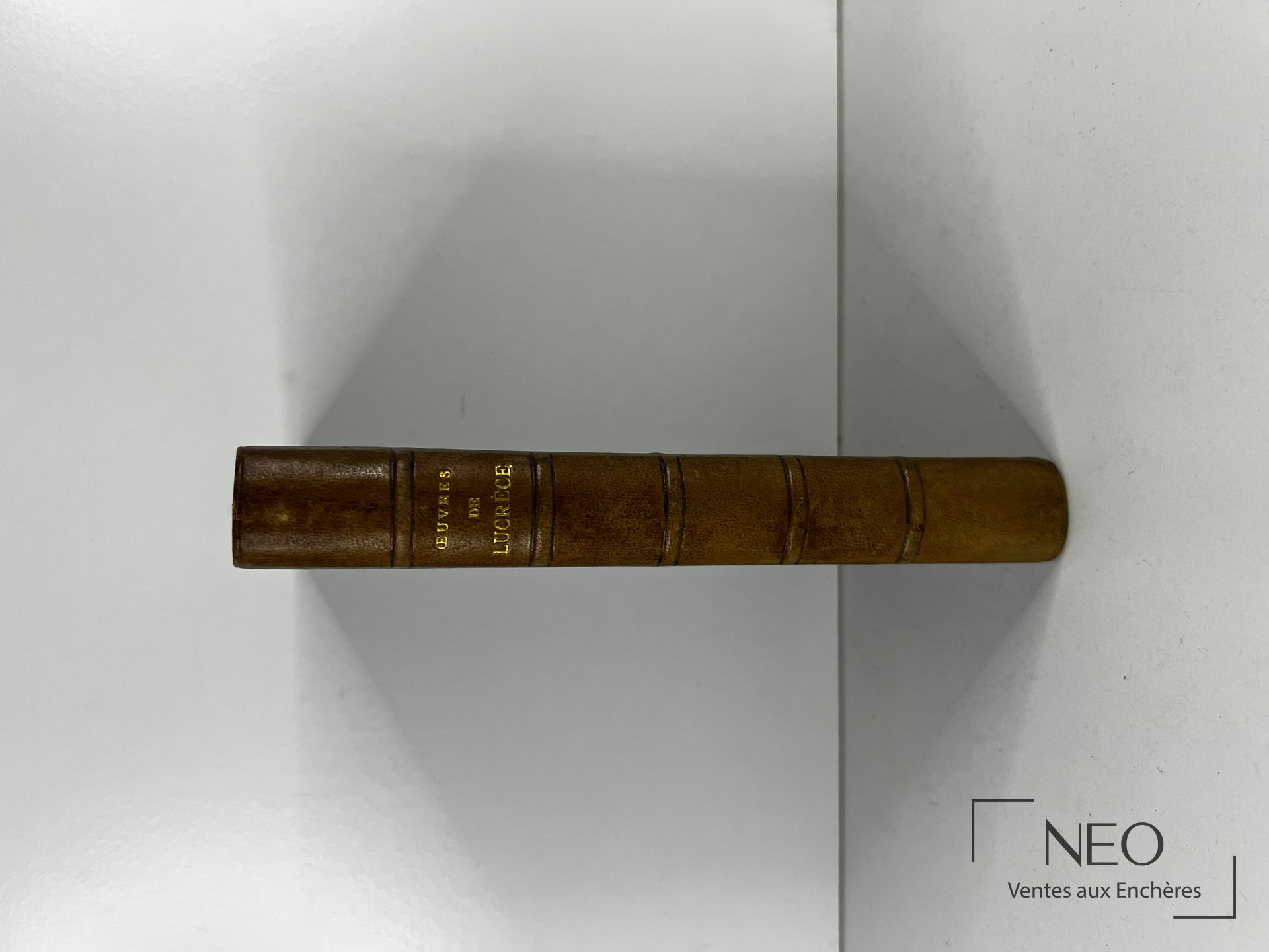 Dos en basane verte avec titre doré et nerfs apparents