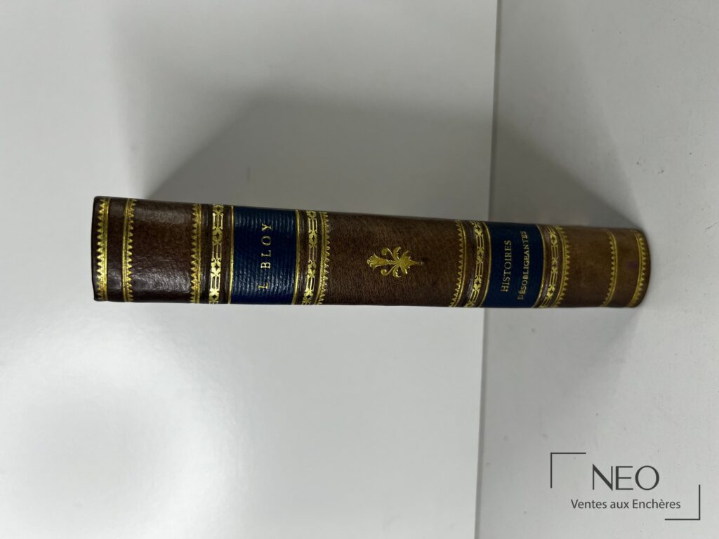 Dos d'un livre relié en demi basane avec titres dorés et décor de fers