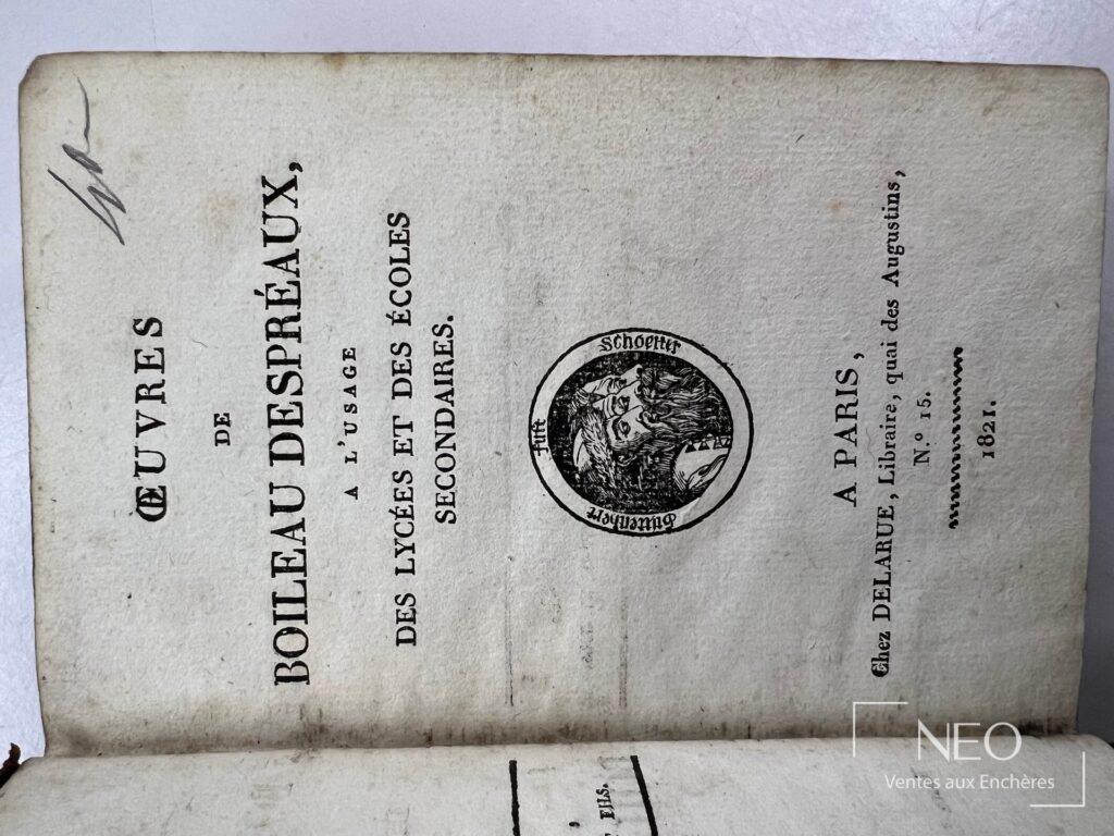 Page de titre d'un livre de Boileau Despréaux