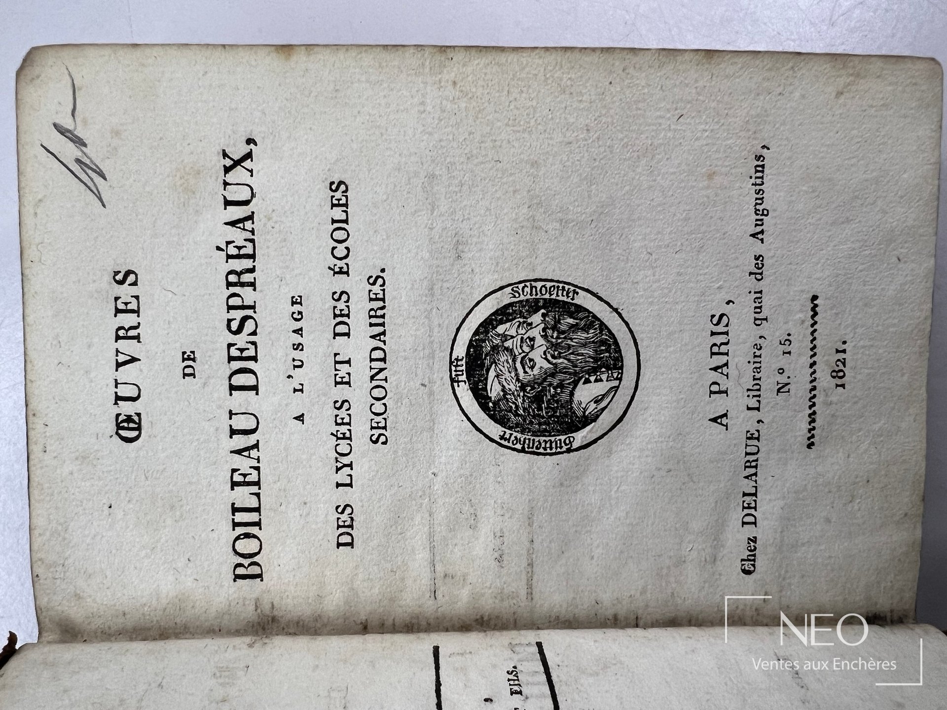 Page de titre d'un livre de Boileau Despréaux