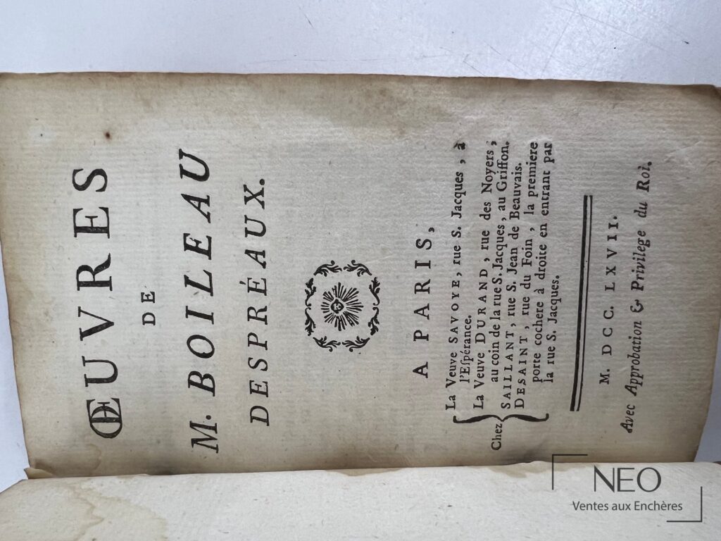 Page de titre des Oeuvres de M. Boileau Despréaux