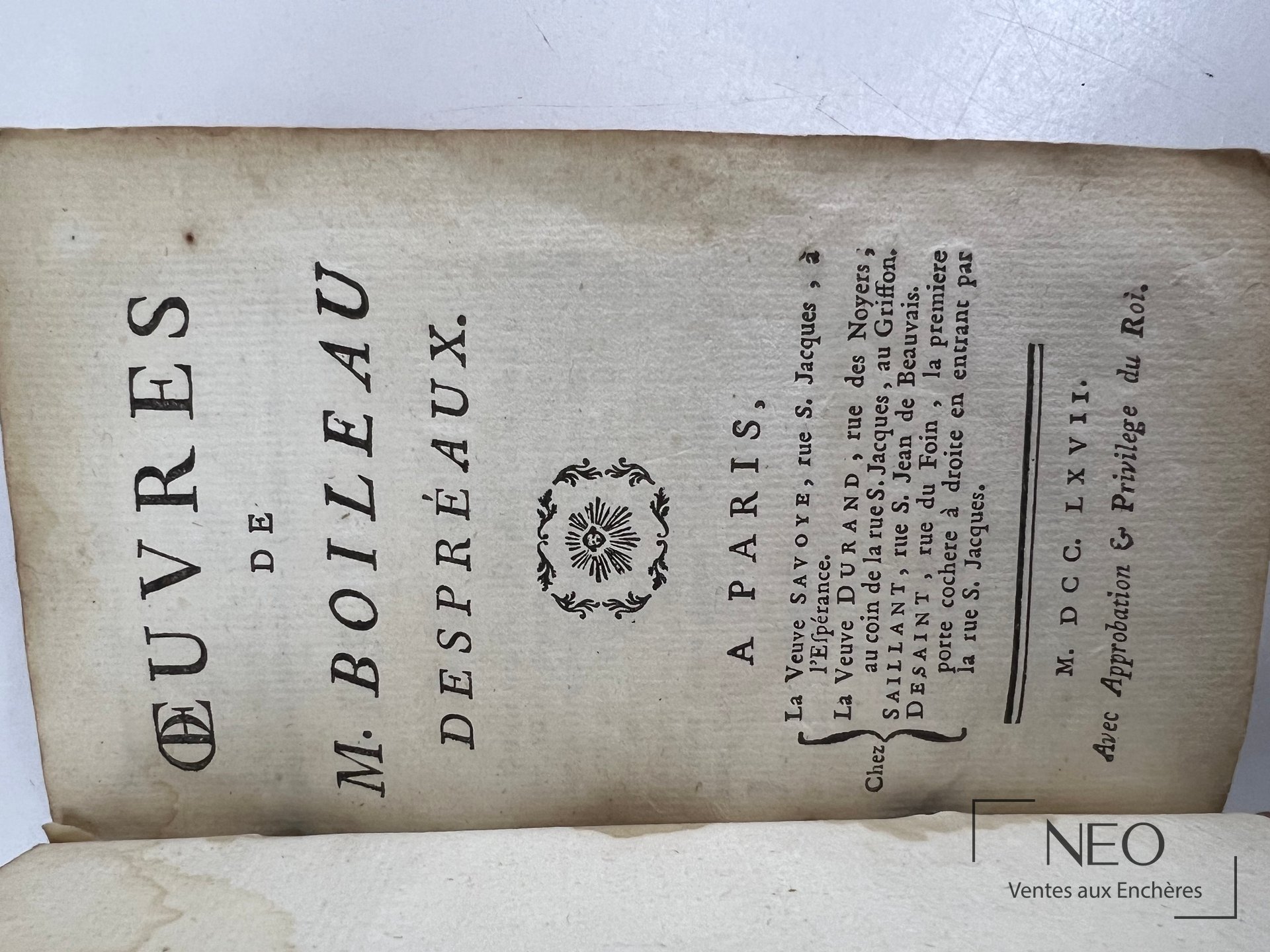 Page de titre des Oeuvres de M. Boileau Despréaux