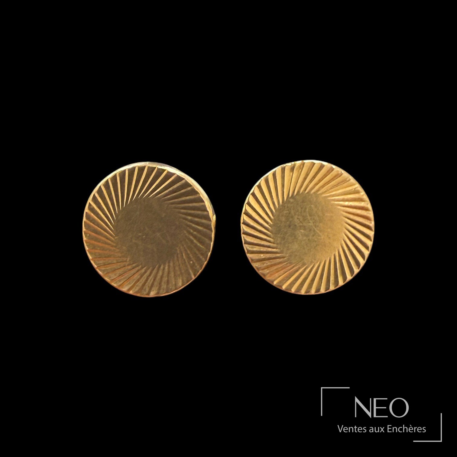 Boutons de manchette en or jaune 18K à motif rayonnant