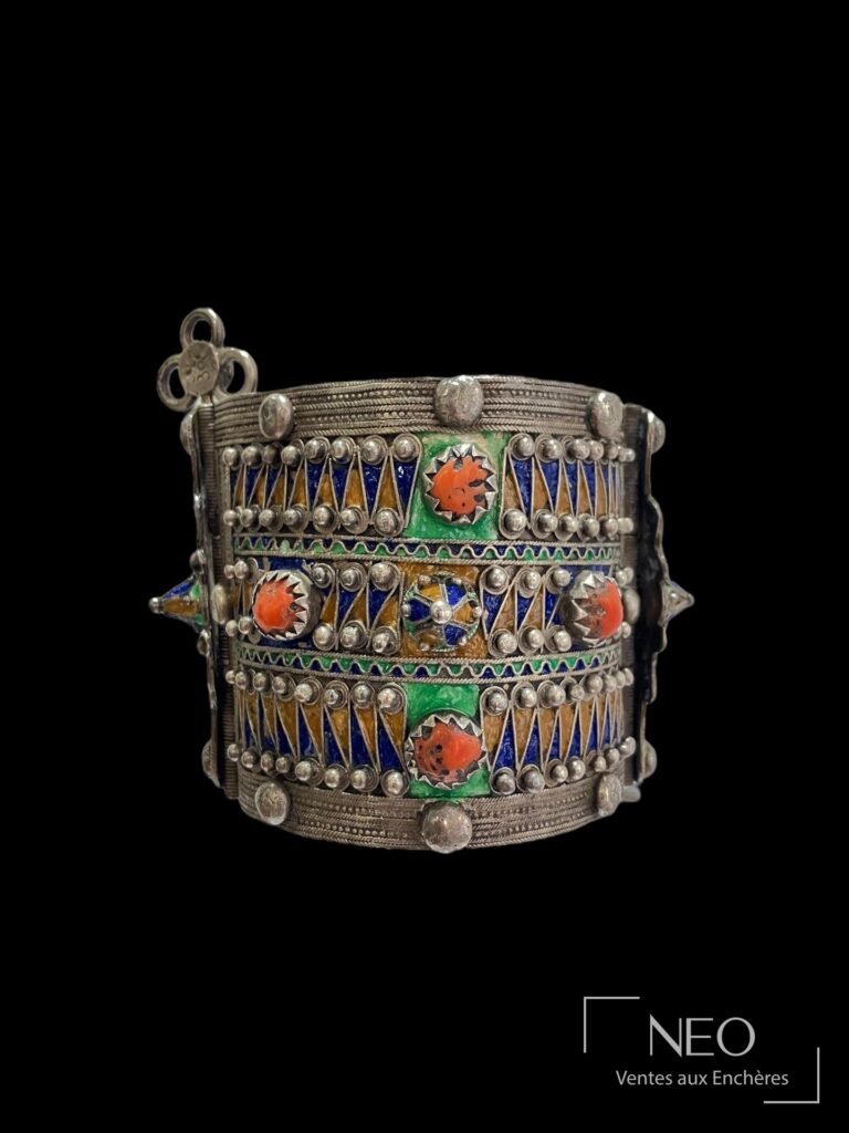 Bracelet manchette kabyle en argent émaillé