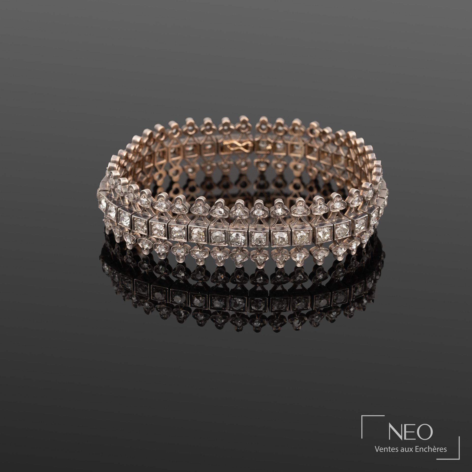 Bracelet articulé en or et argent, diamants, époque Napoléon III