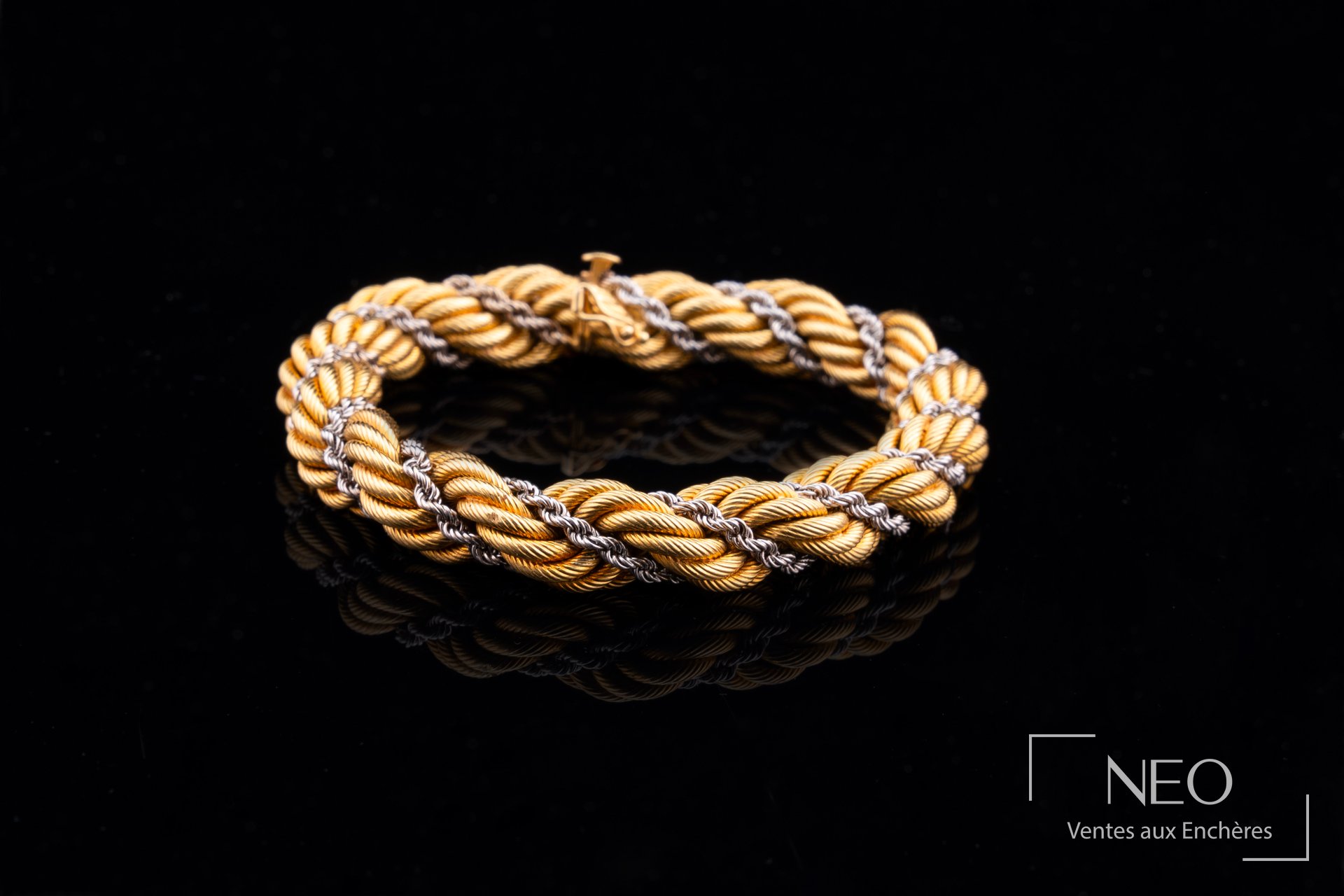 Bracelet en or jaune et gris 18 carats à mailles torsadées