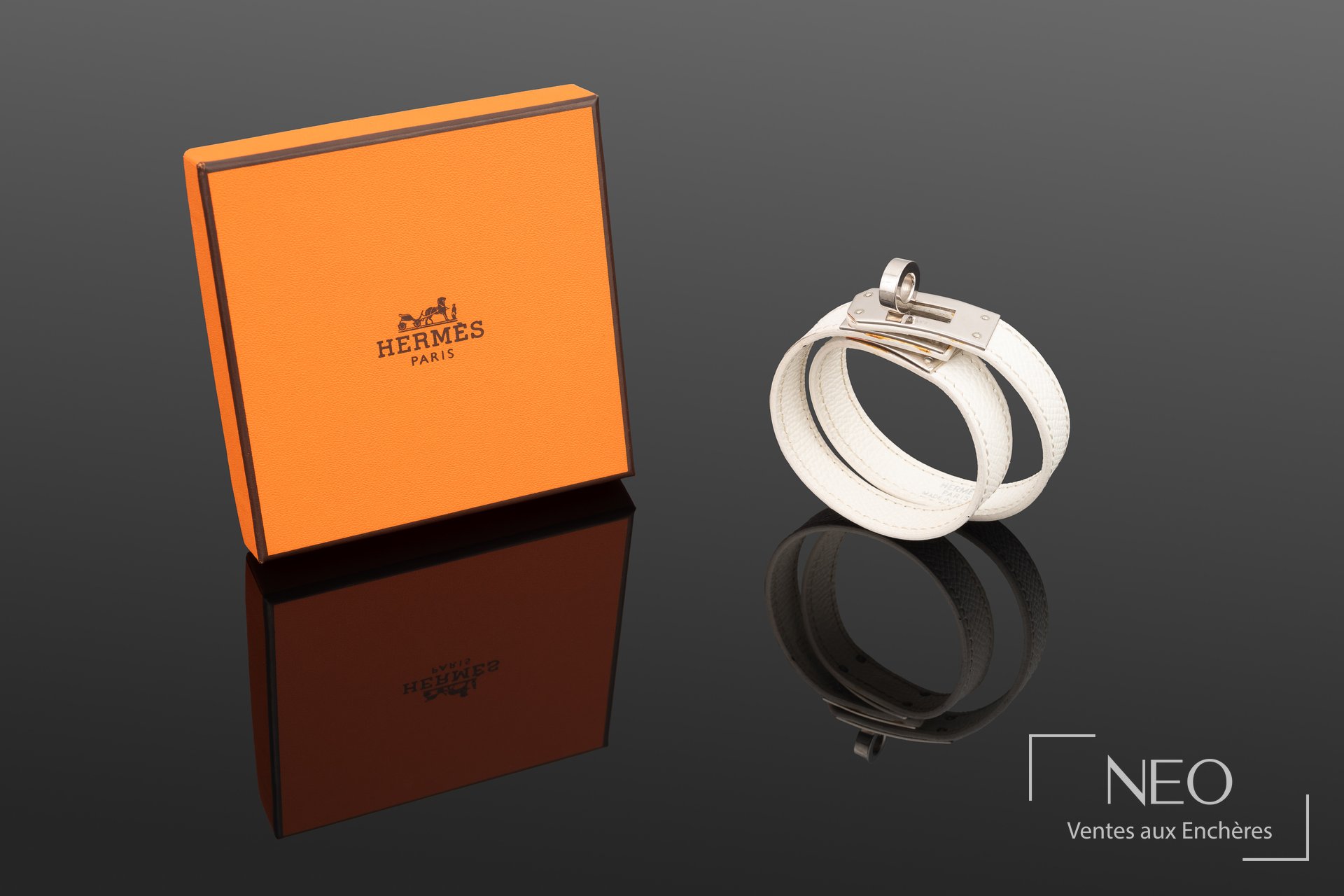 Hermès Bracelet Kelly double tour en veau epsom blanc, 2005