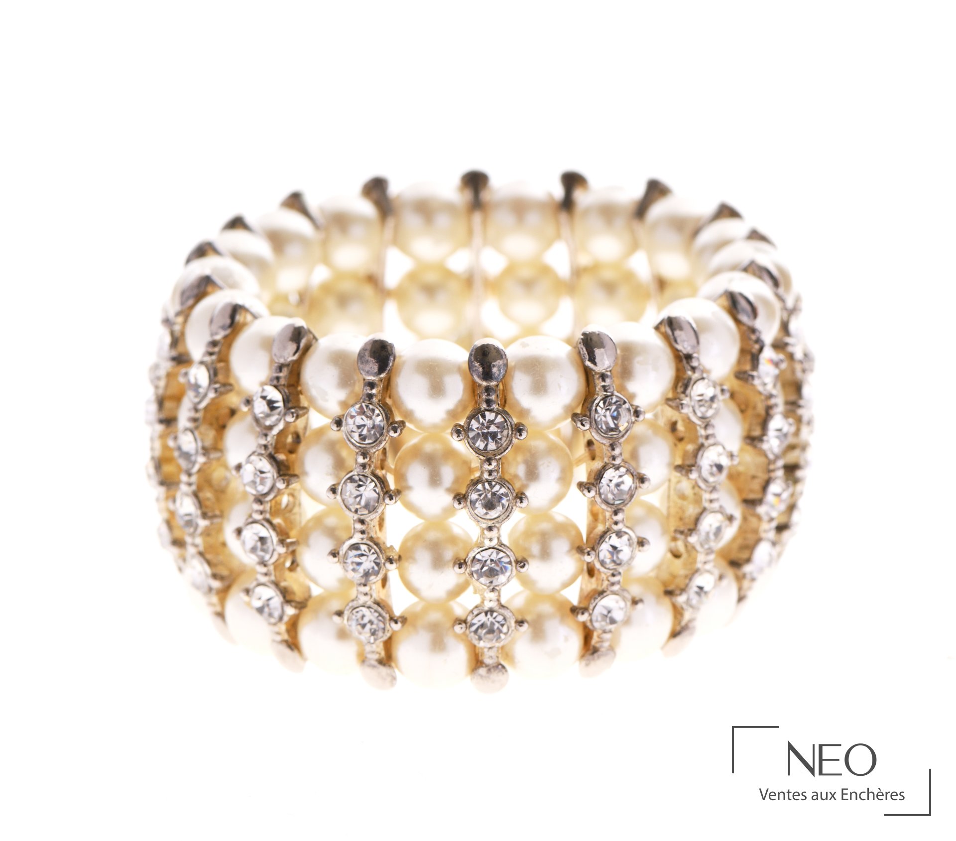 Bracelet manchette en perles fantaisie et brillants
