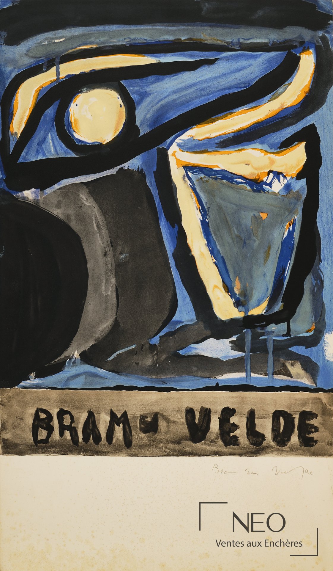 Lithographie abstraite de Bram Van Velde aux aplats bleus