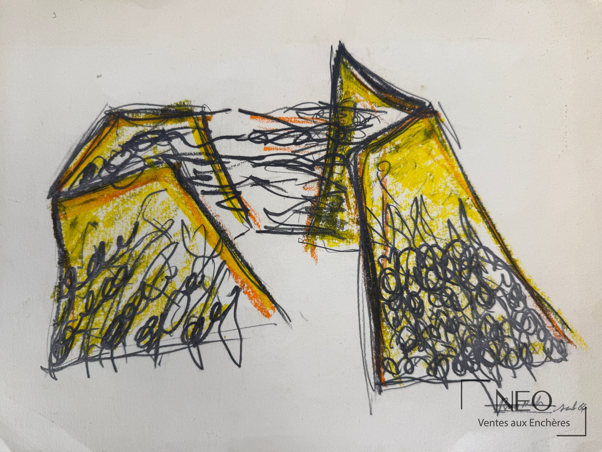 Composition colorée de Brigitte Nahon en technique mixte sur papier.