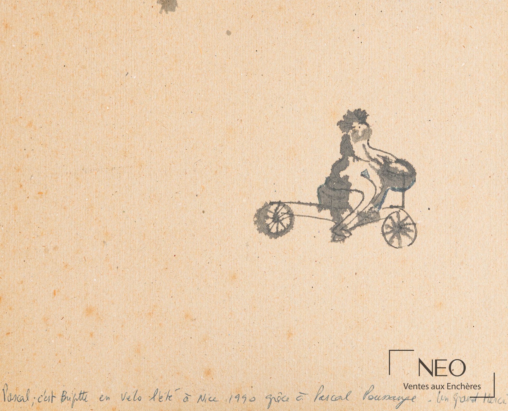 Brigitte Nahon, La femme à bicyclette, encre noire sur papier
