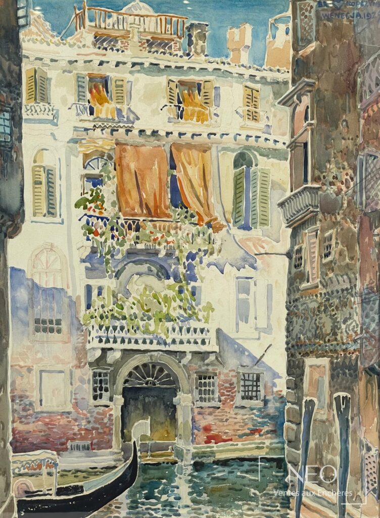 Vue de Venise à l'aquarelle et au crayon sur papier