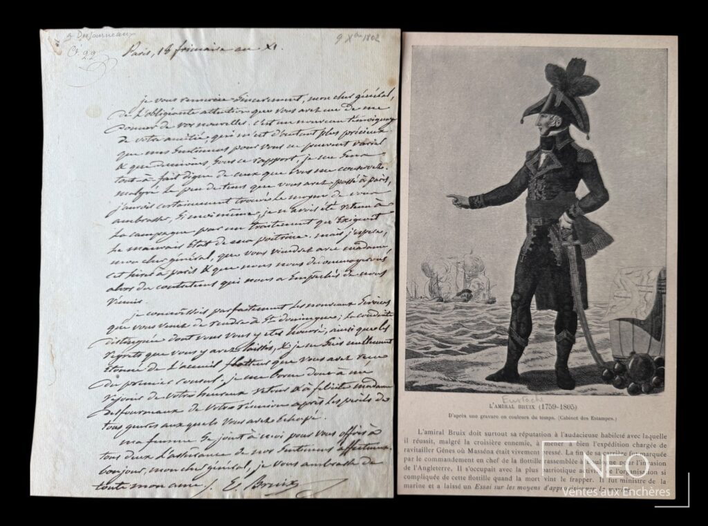 Lettre autographe signée de Bruix datée 18 frimaire an XI