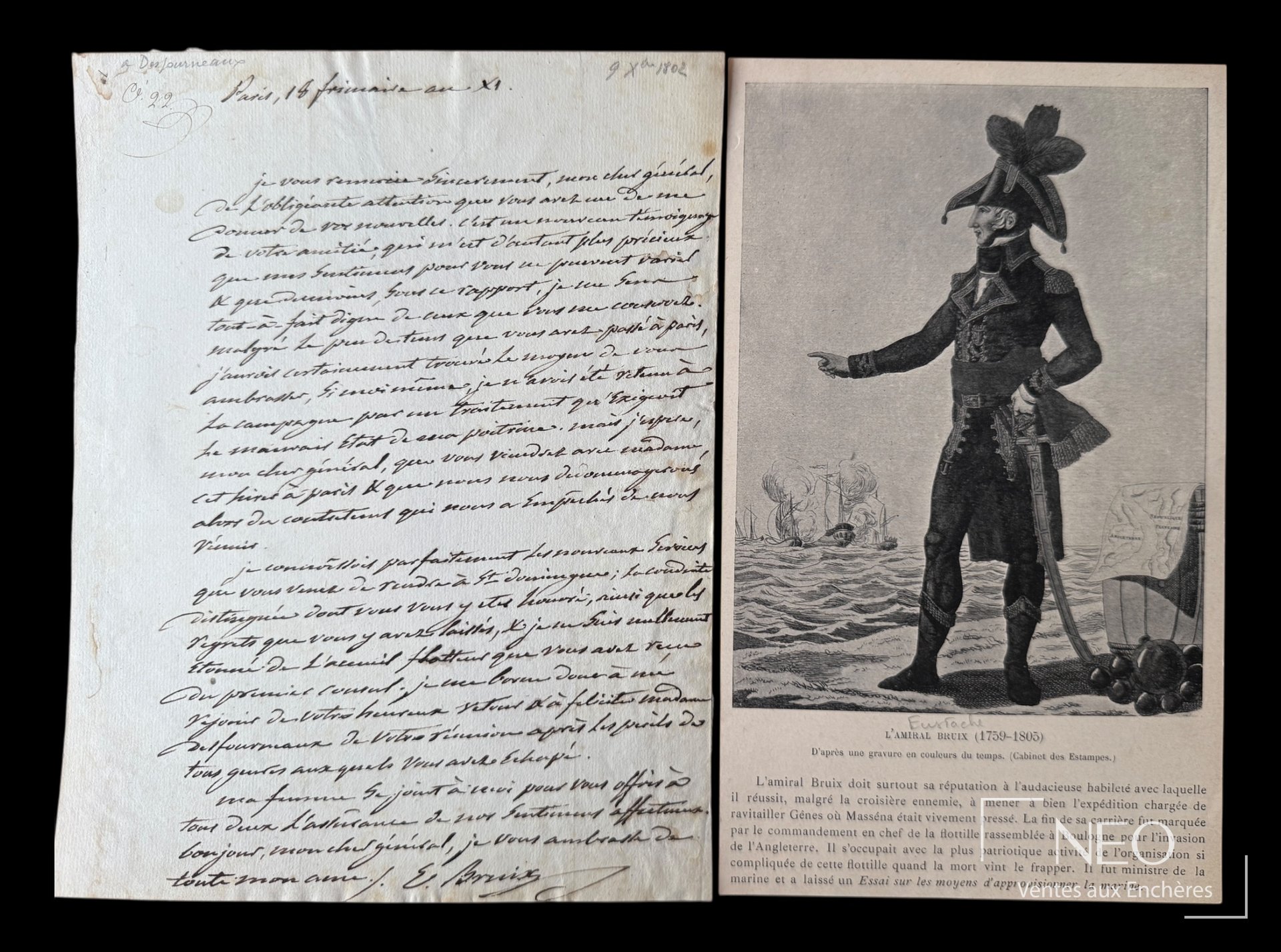 Lettre autographe signée de Bruix datée 18 frimaire an XI