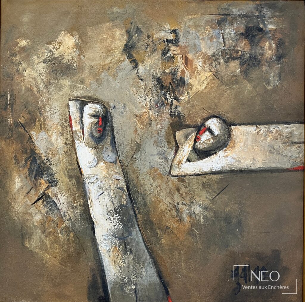 Composition abstraite à deux figures dans des tons bruns