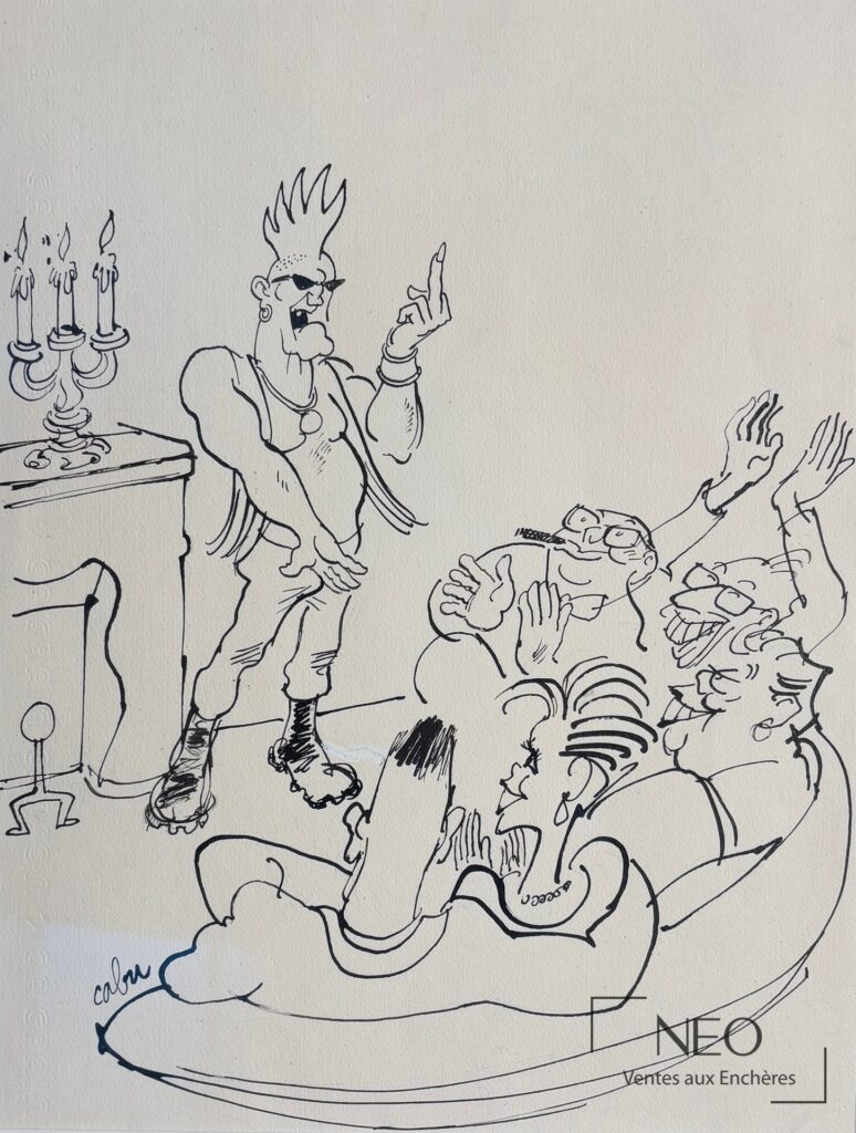 Dessin de Cabu représentant un punk au milieu d’un groupe