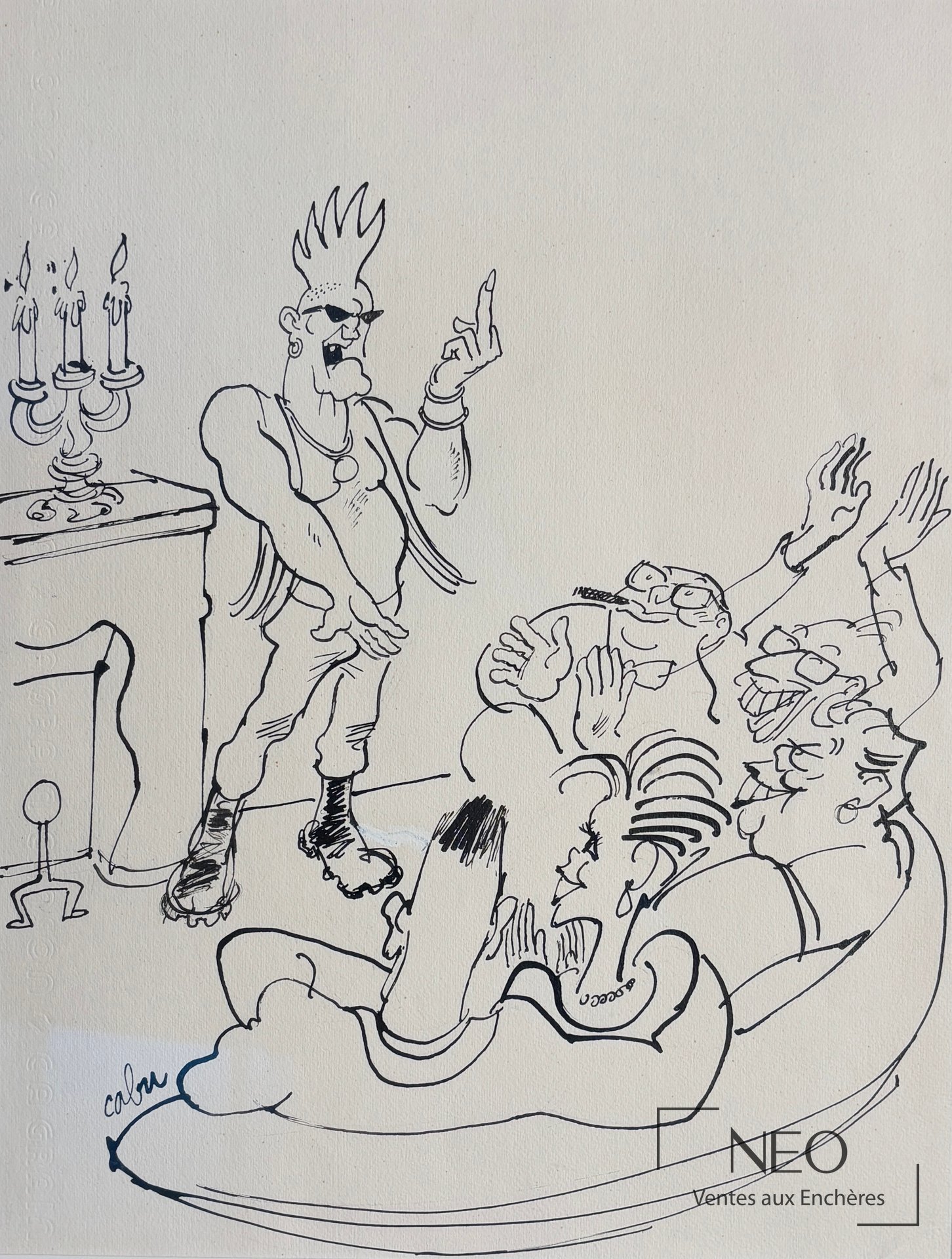 Dessin de Cabu représentant un punk au milieu d’un groupe