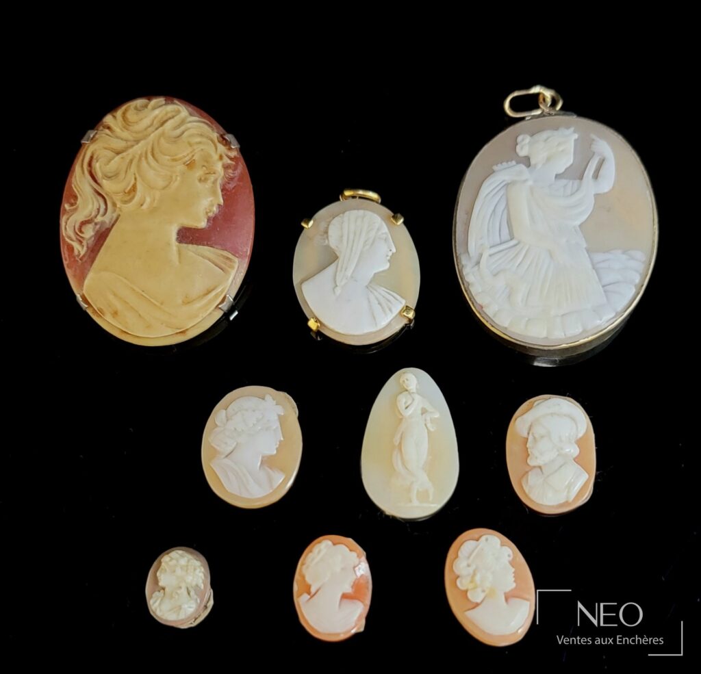 Neuf camées coquilles à profils à l'Antique
