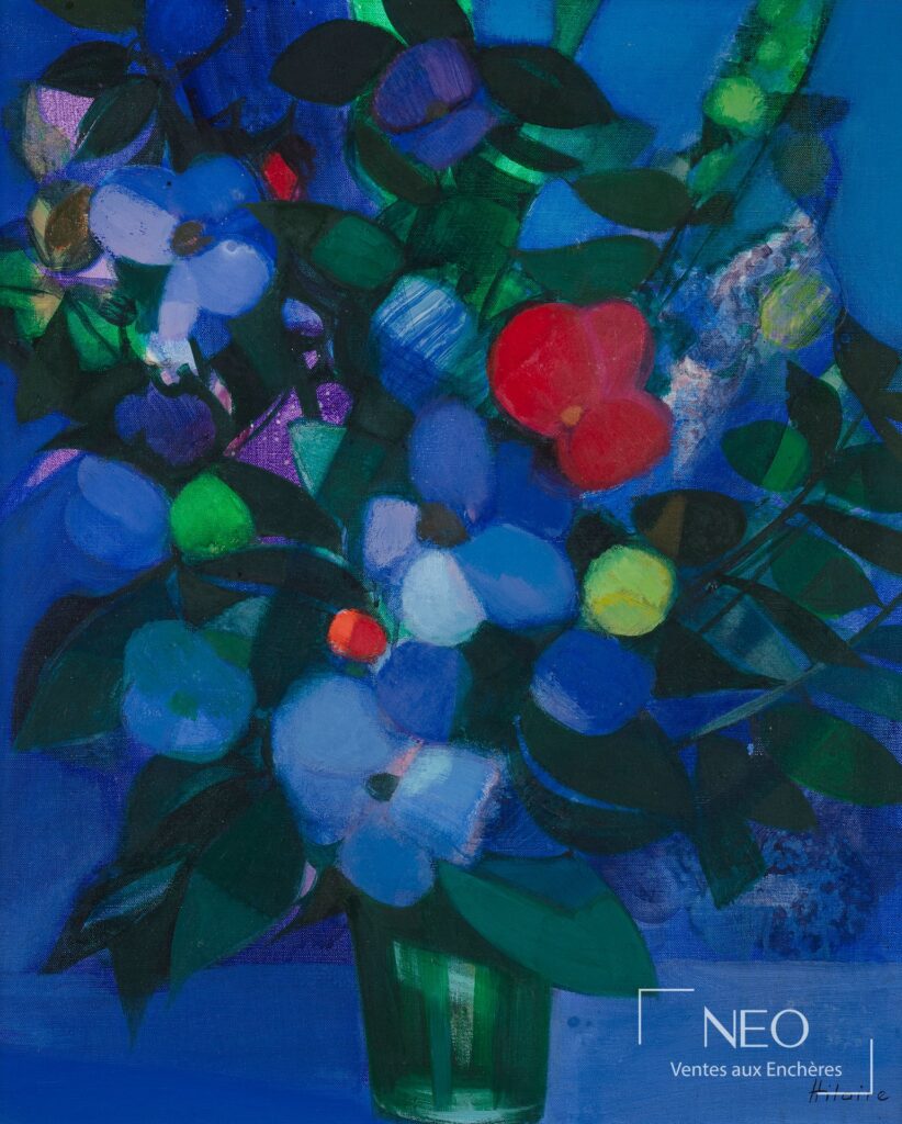 Nature morte florale aux tons bleus