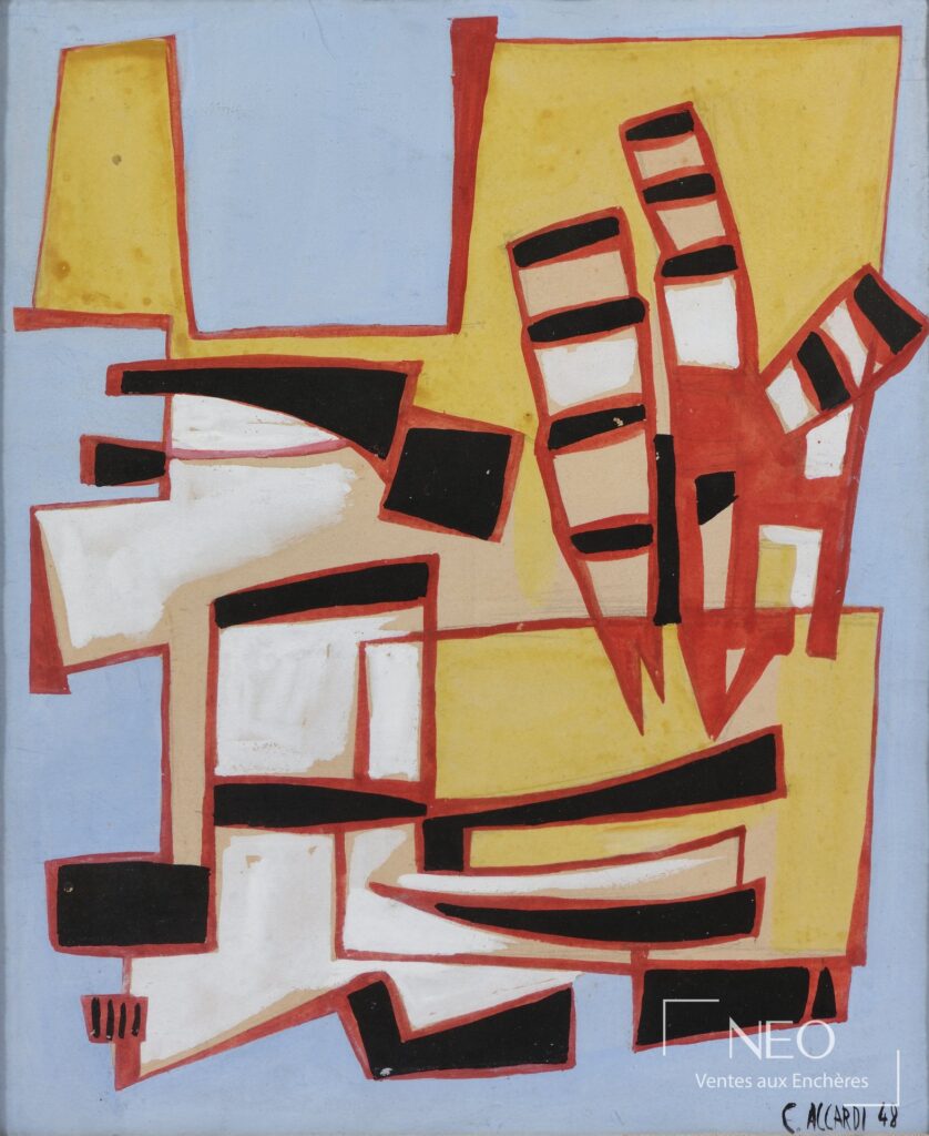 Composition abstraite aux formes géométriques rouges